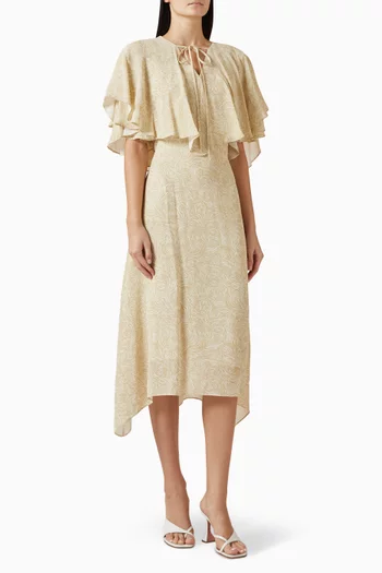 فستان متوسط الطول مزين بنقشة فيسكوز