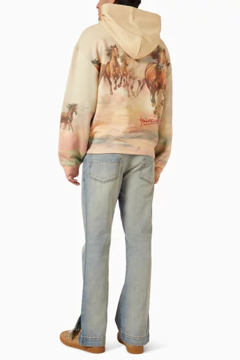 Horses-print Hoodie in Cotton-fleece