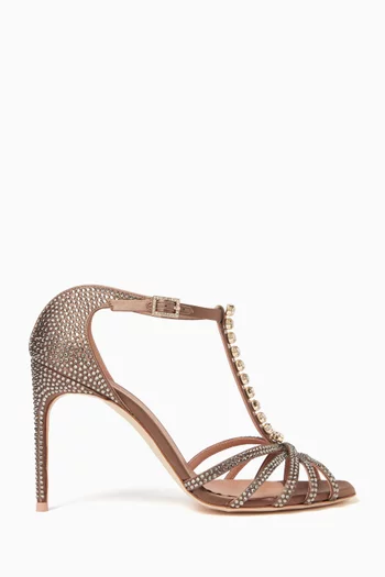 صندل إريكا بكعب 90 مم ستان مرصع بكريستالات بلون مماثل