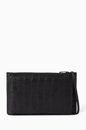 Phone Crossbody Pouch in Croc-embossed Leather