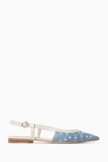 Tate 10 Ballerina Pumps in Denim & Leather