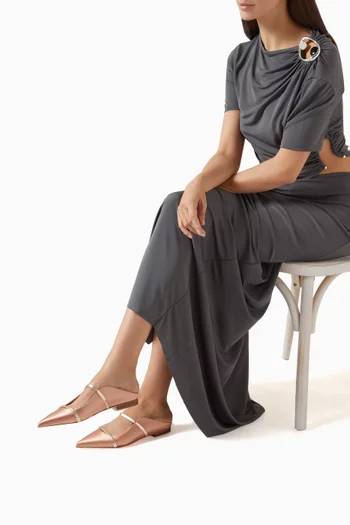 Maureen Flat Mules in Metallic Satin & Leather