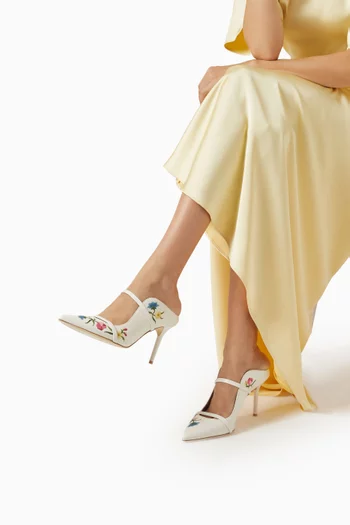 Maureen 85 Floral-embroidered Mules in Nappa Leather