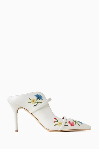 Maureen 85 Floral-embroidered Mules in Nappa Leather