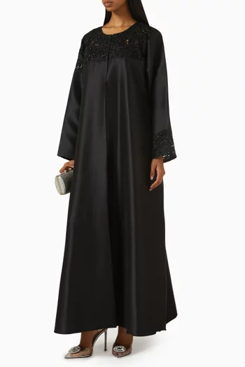 Lace-panel Abaya in Satin