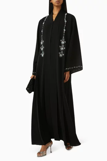 Bead-embellished Abaya in Nada