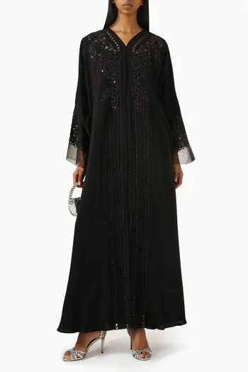 Laser-cut Embroidered Abaya in Nada