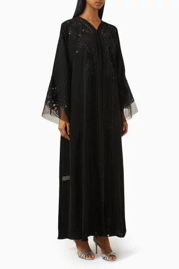 Laser-cut Embroidered Abaya in Nada