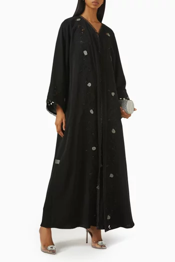 Laser-cut Embroidered Abaya in Nada