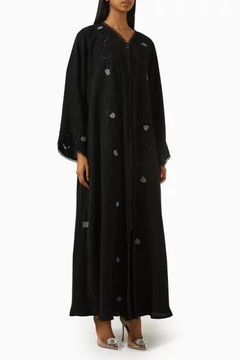 Laser-cut Embroidered Abaya in Nada