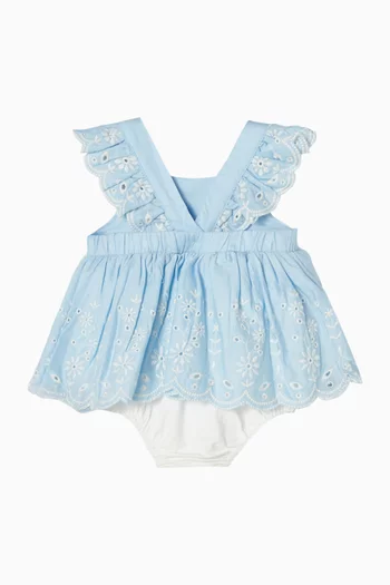 فستان زارا بتطريز إنجليزي قطن