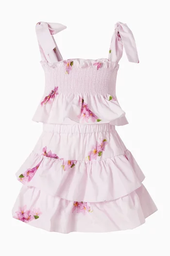 تنورة بطبقات ونقشة زهور الزنبق قطن