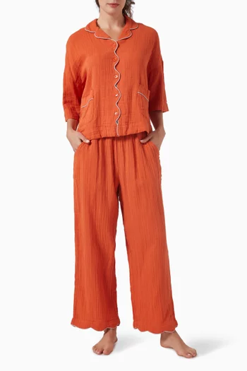 طقم بيجاما قميص وبنطال قطن