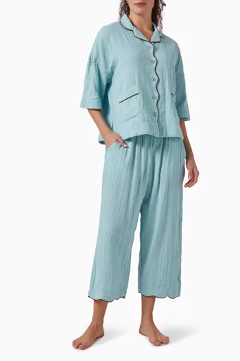 طقم بيجاما قميص وبنطال قطن