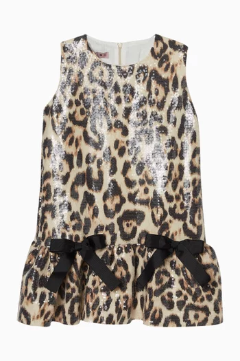 فستان بنقشة جلد الفهد مطرز بترتر تول