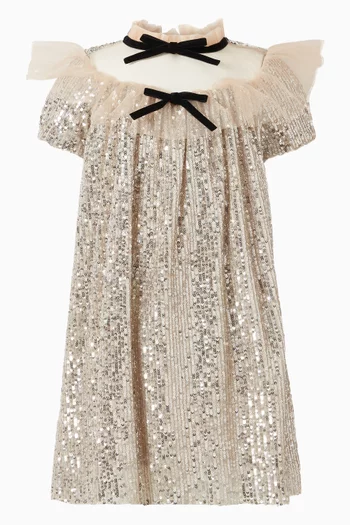 فستان مطرز بالترتر تول