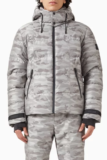 جاكيت تزلج صامويل بغطاء رأس وتصميم متوسط الطول مبطن بالزغب