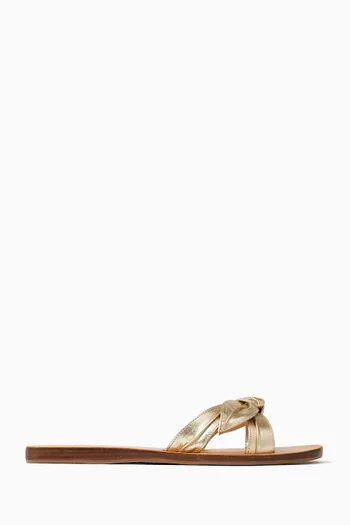 High Summer II Bow Detail Slides in Metallic Leather