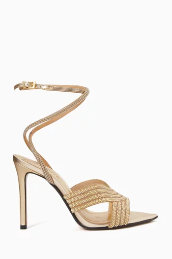 صندل مرصع بالكريستال بكعب 95 مم جلد لامع