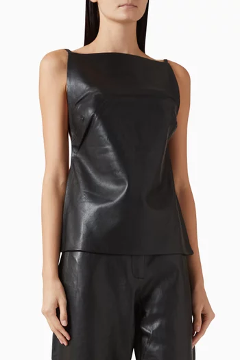 Square Neck Top in Lambskin Leather