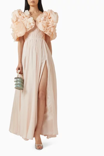 Jepson Floral Off-shoulder Gown in Chiffon