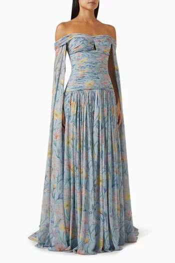 فستان سهرة كالابريا بأكتاف مكشوفة شيفون