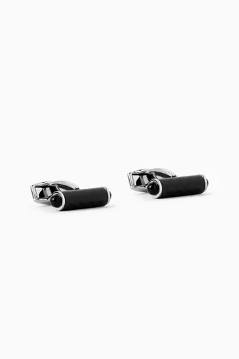 Carbon Cylinder Onyx Cufflinks in Palladium-plated Sterling Silver