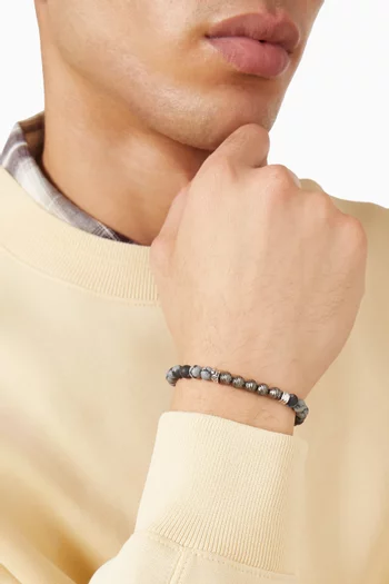 سوار ستونهنج بملمس جرافياتو وخرز أوبسيديان فضة إسترلينية