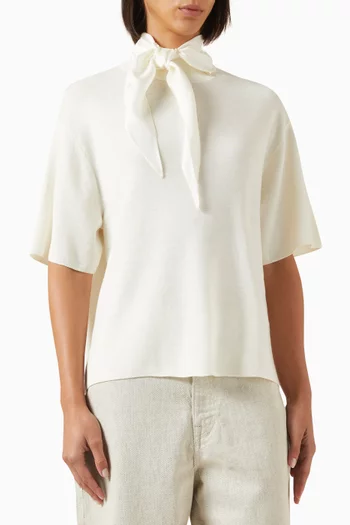 Scarf-neck T-shirt in Merino-wool