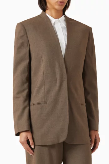 Collarless Blazer in Wool-blend