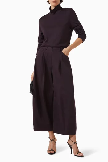 بنطال قطن بقصة ساق واسعة