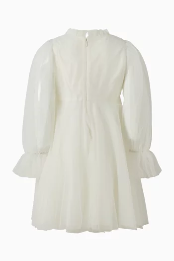 فستان روزي بأشرطة تول