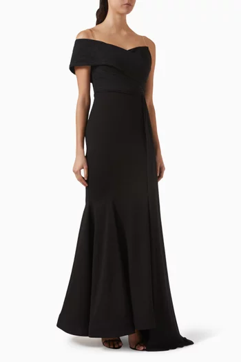 Off-shoulder Pleated Maxi Dress