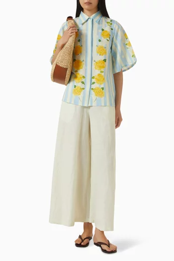 Blooming Rose & Stripes Shirt in Linen