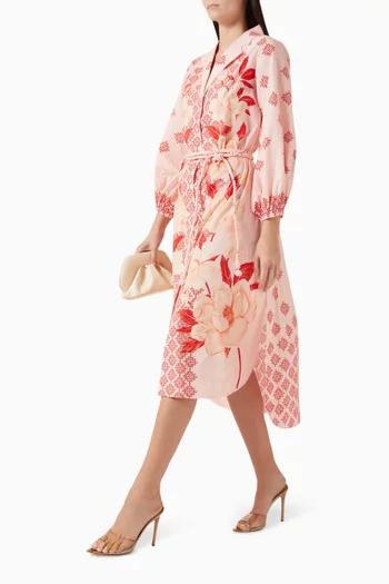 Blouson-sleeve Shirt Dress