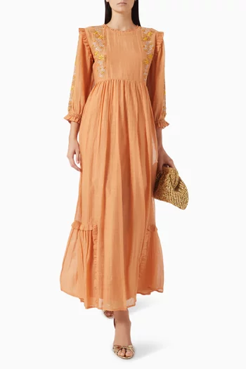 Bian Embroidered Maxi Dress in Cotton-silk