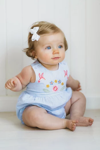 Songbird Stripe Embroidered Romper in Cotton