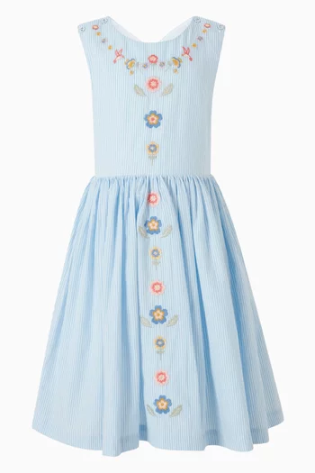 Songbird Stripe Embroidered Dress in Cotton