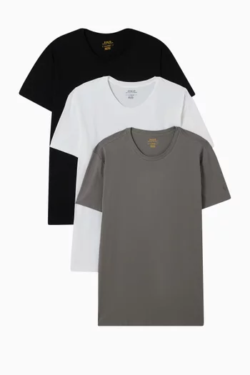 طقم تي شيرت داخلي بفتحة رقبة مستديرة قطن مطاطي، 3 قطع