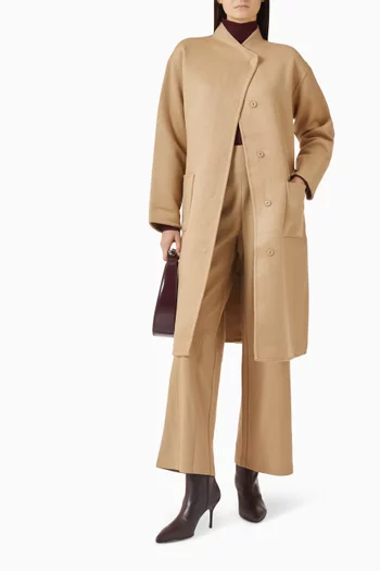 High-collar Belted Coat in Wool