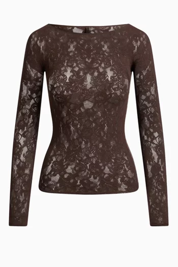 Knit Lace Boat Neck Top