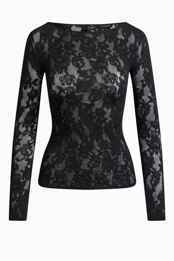 Knit Lace Boat Neck Top