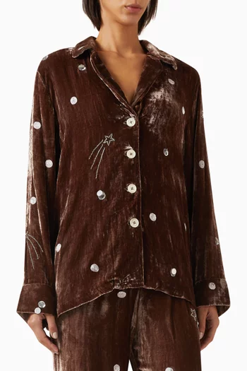 Louis Embellished Pyjama Shirt in Velvet