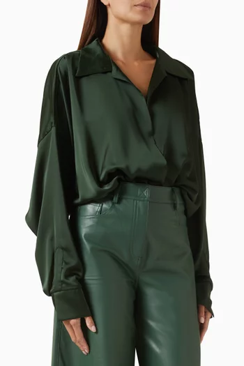 Super Oversized Boyfriend Shirt Bodysuit in Satin