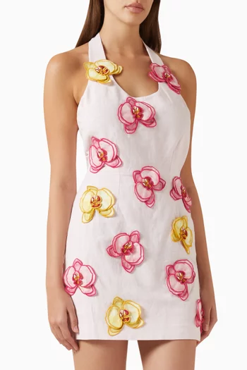 Isabelle Floral-appliqué Dress in Linen Blend