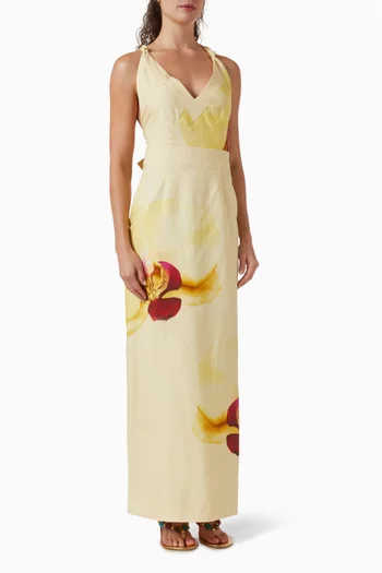 Clara Maxi Dress in Linen-cotton Blend