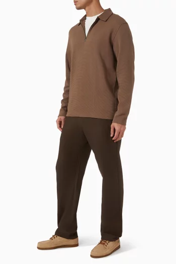 Ribbed Half Zip Polo Sweater in Cotton-blend