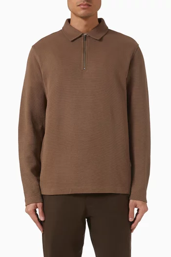 Ribbed Half Zip Polo Sweater in Cotton-blend