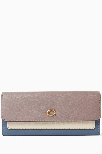 Mila Long Flap Wallet in Pebbled Leather