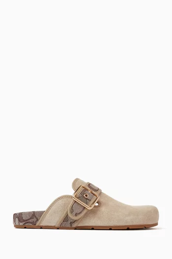 Archival Buckle Clogs in Suede & Signature Jacquard
